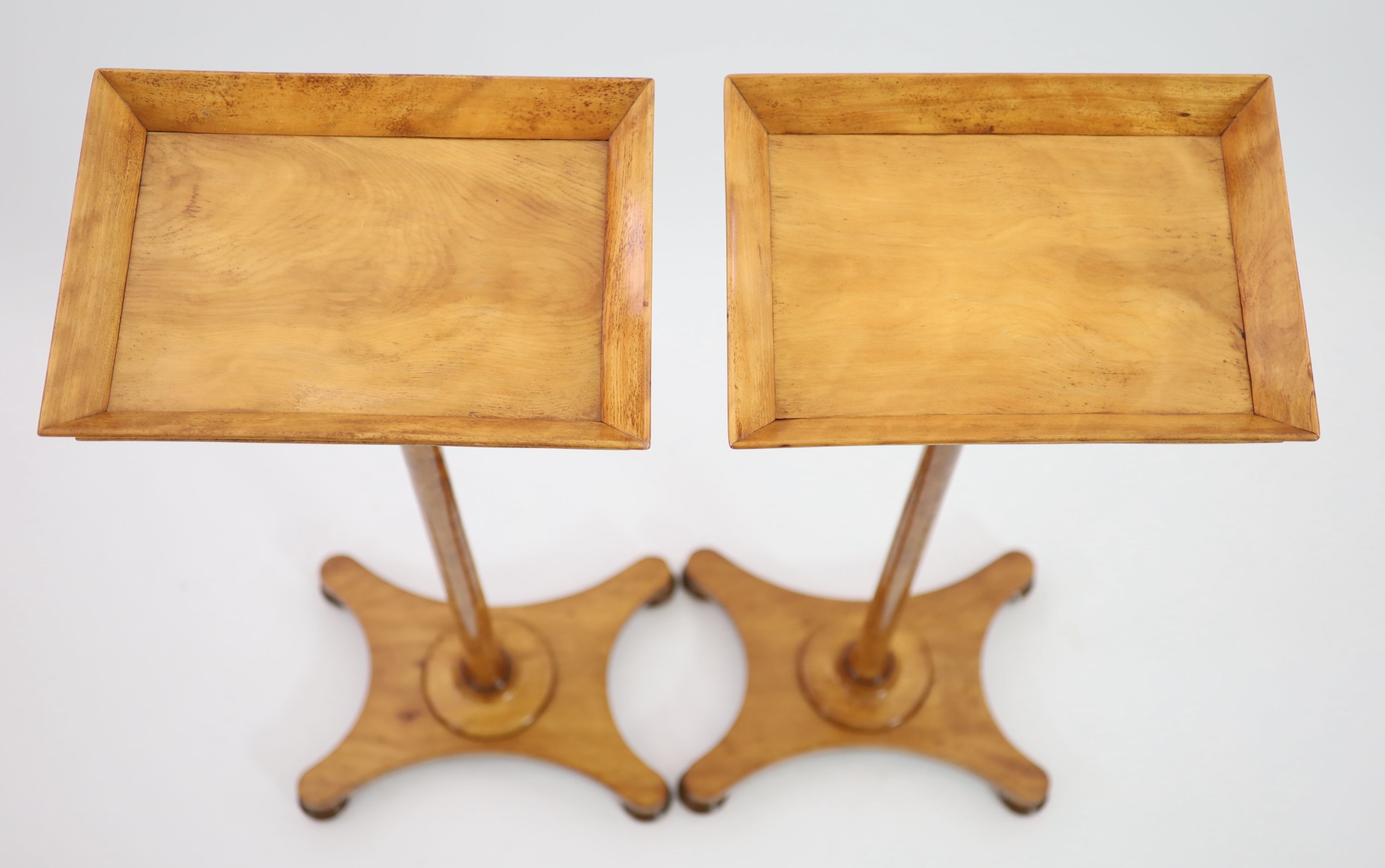 A pair of early Victorian satinwood flower stands, W.38cm D.28cm H.107cm